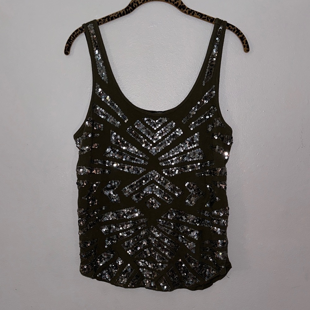 Express Olive Sequin Tank Top